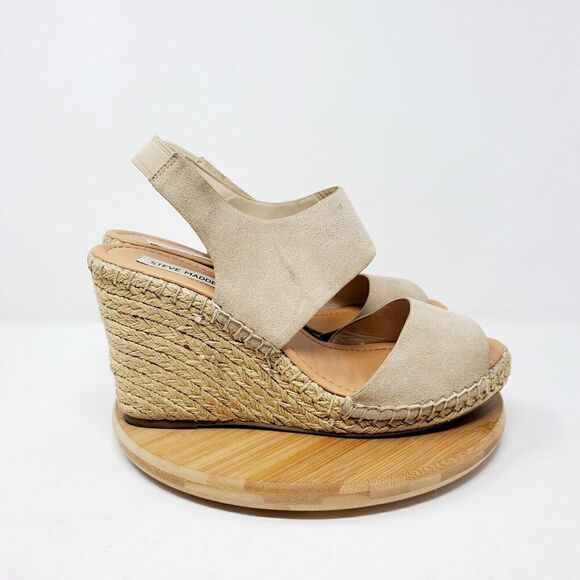 Steve Madden Womens 11 Wedge Sandals Platform Beige Suede Strappy Shoes Resort - Picture 1 of 9